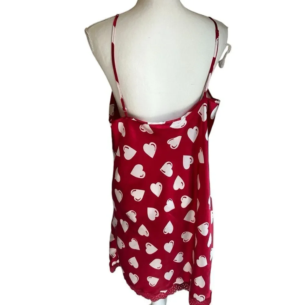 Jaclyn Smith Red Heart Lace Sleep Slip Nightgown Size Extra Large
